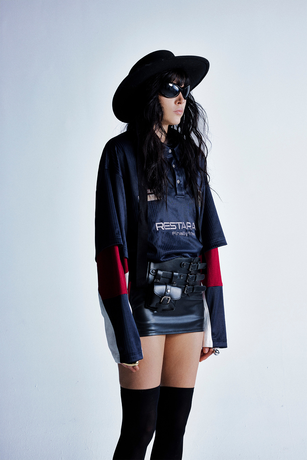 Color Block Full Arm Faux Layered Collared Shirt