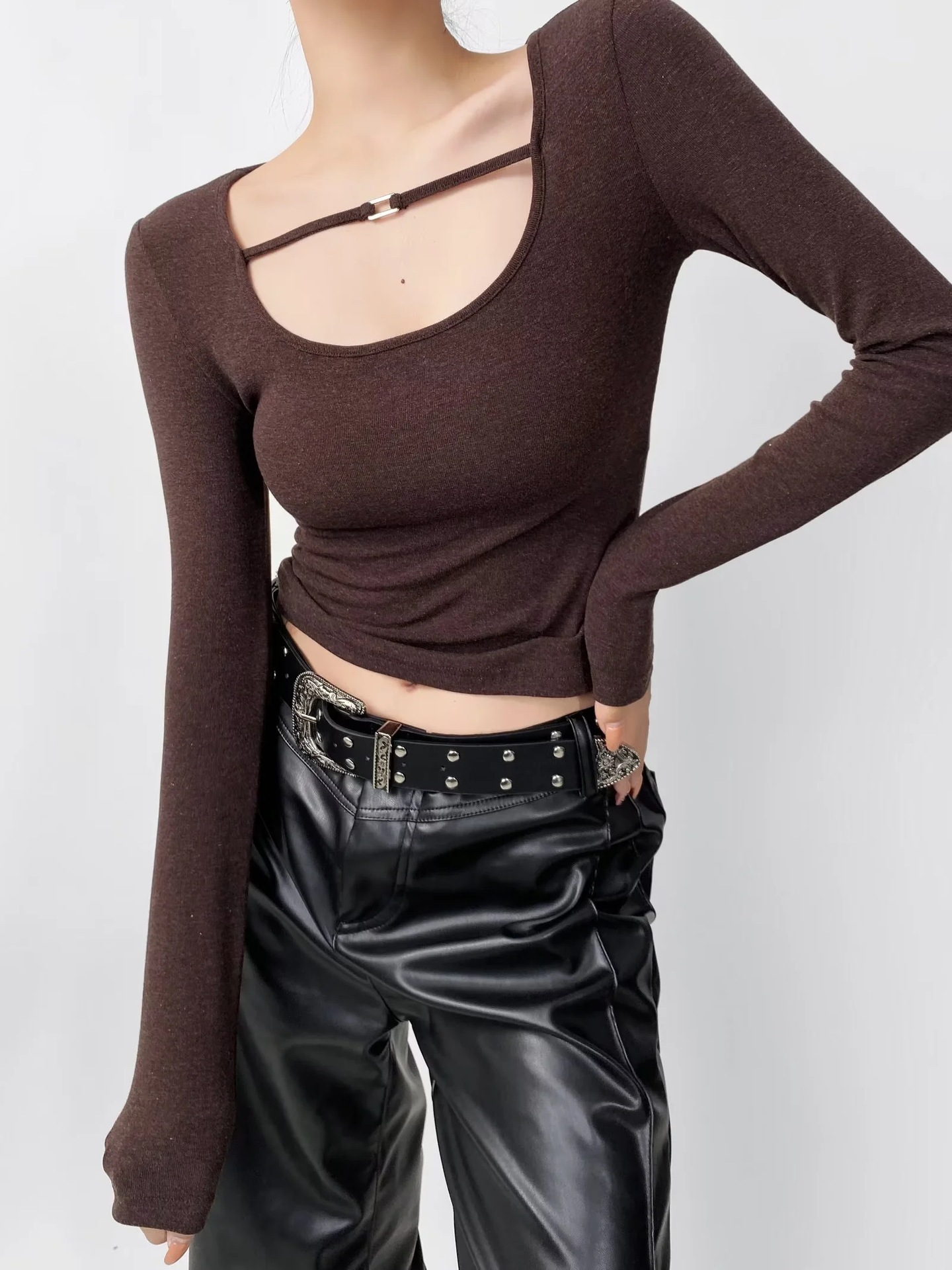 Wide Scoop Long Sleeve Cotton Top