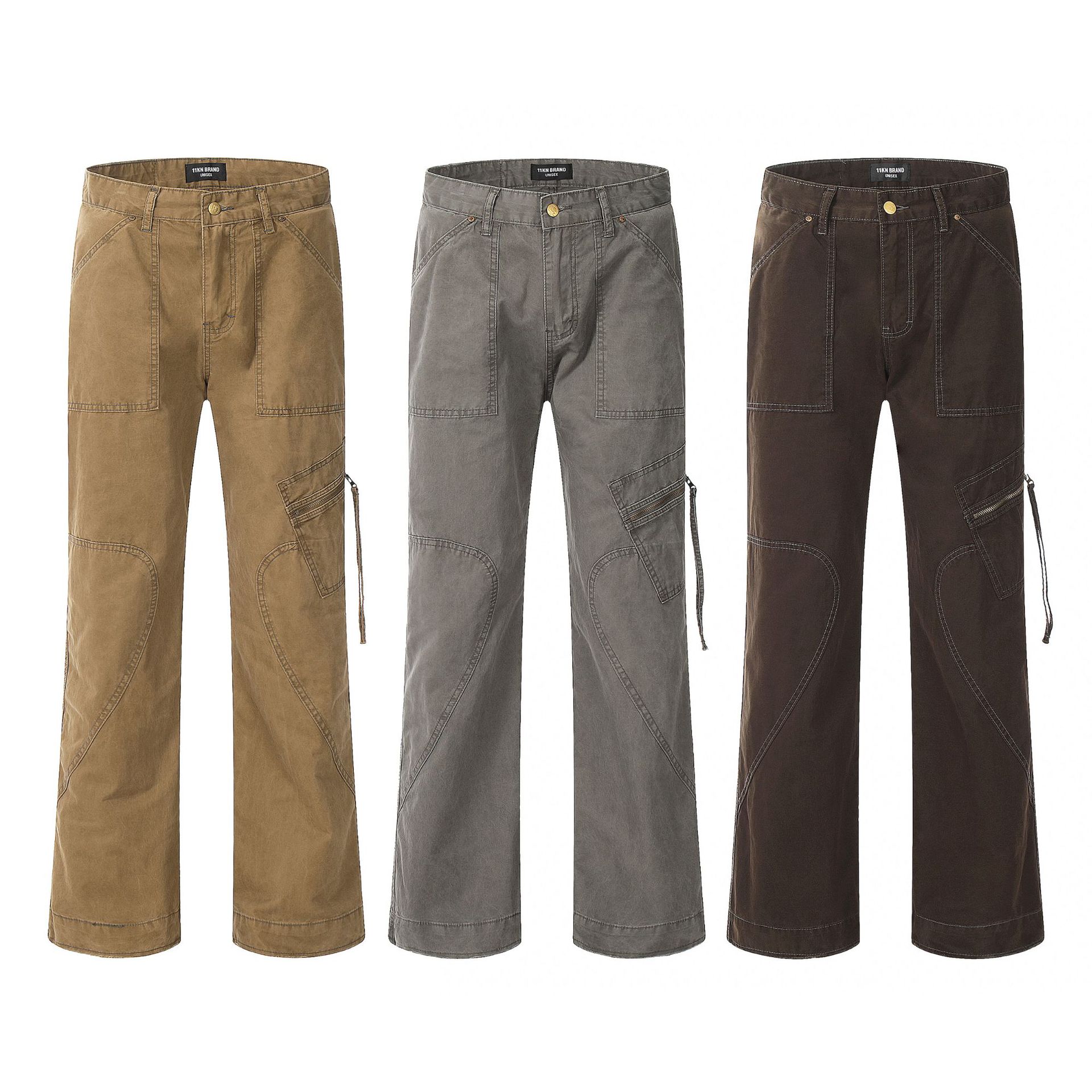 Multi-Pocket Work Pants Loose Straight Leg Casual Wide Leg Trousers for Men and Women
