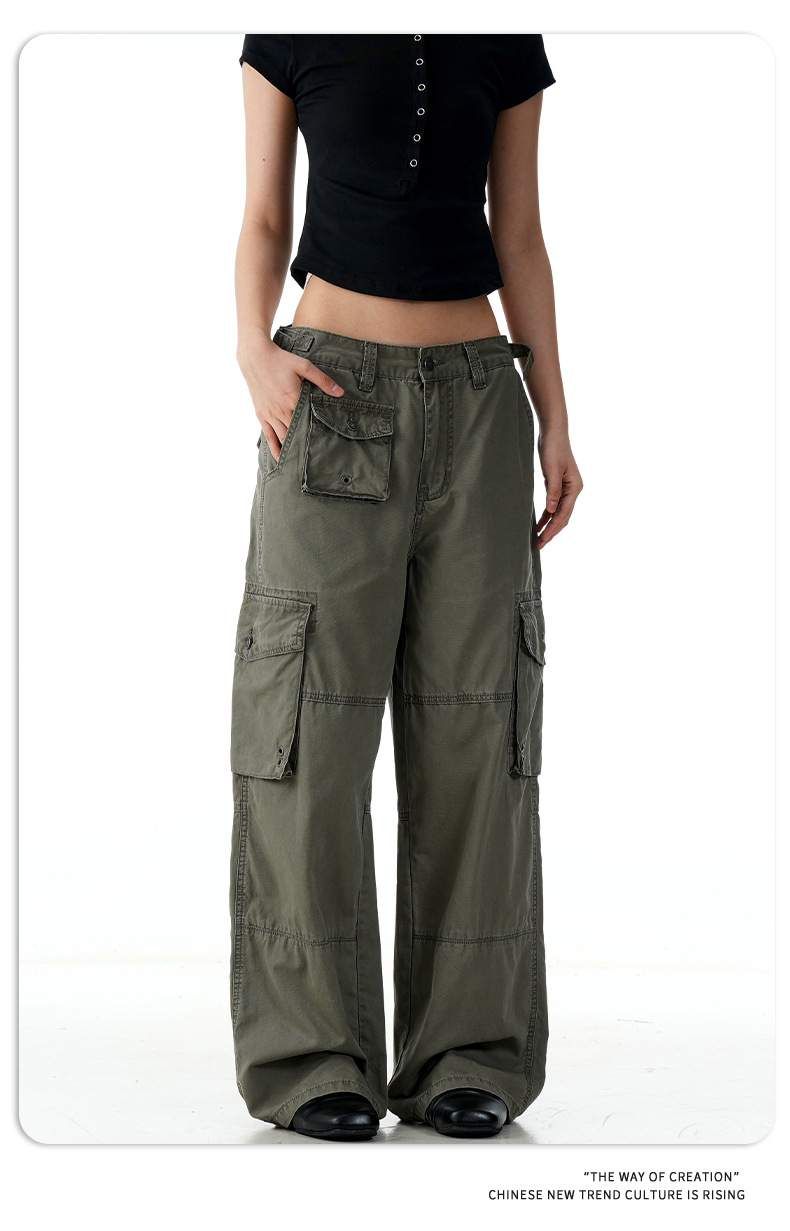 A-Line Straight Cargo Pants for Men and Women Pure Cotton Multi-Pocket Loose Fit Quality Slimming Casual Long Pants