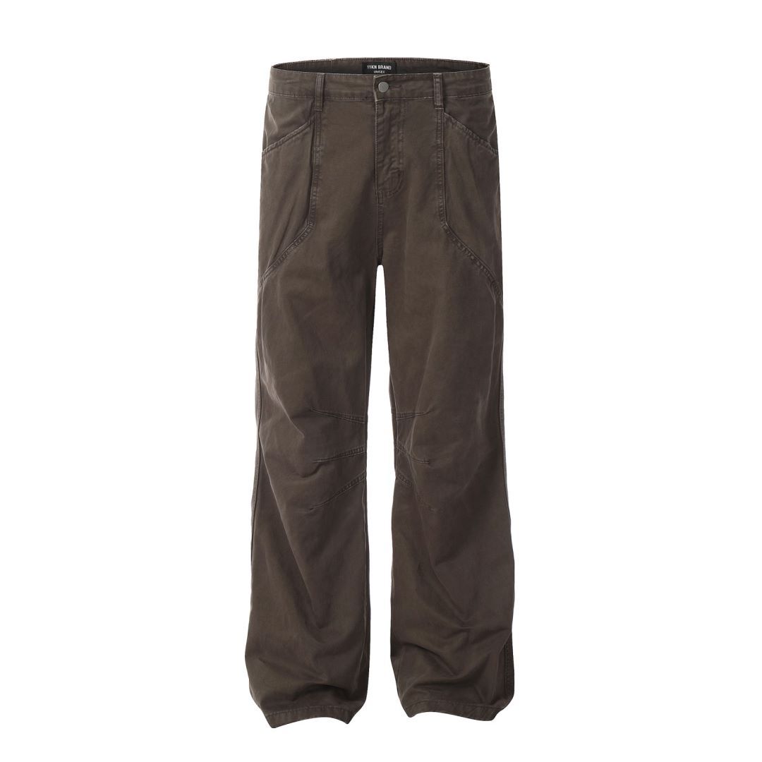 Work Pants Men Khaki Loose Retro Straight Pleated Design Wide Leg Trendy Casual Trousers