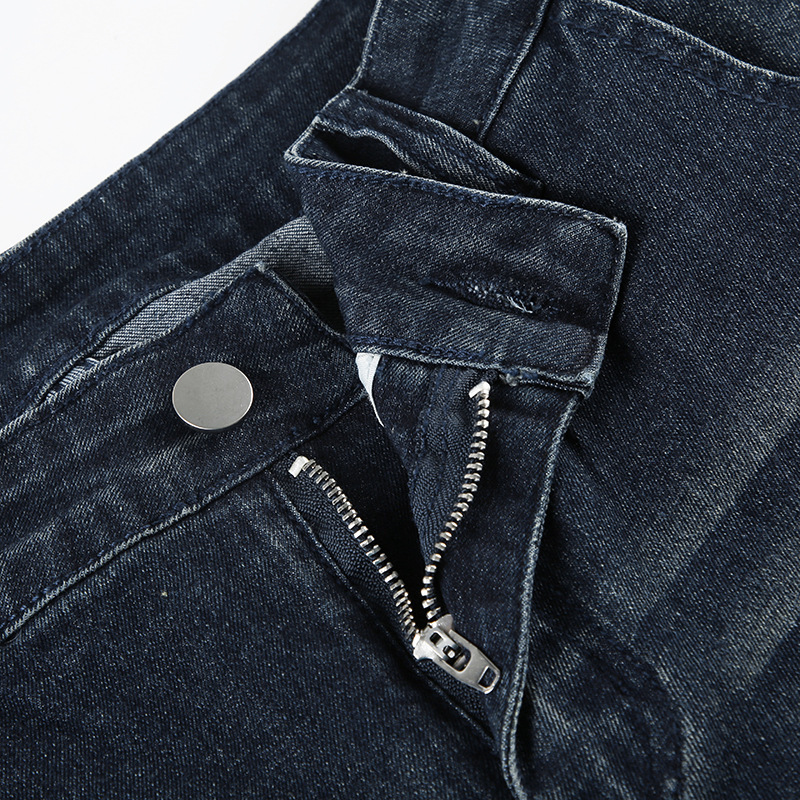 Retro hot girl washed and worn low waisted slightly flared jeans