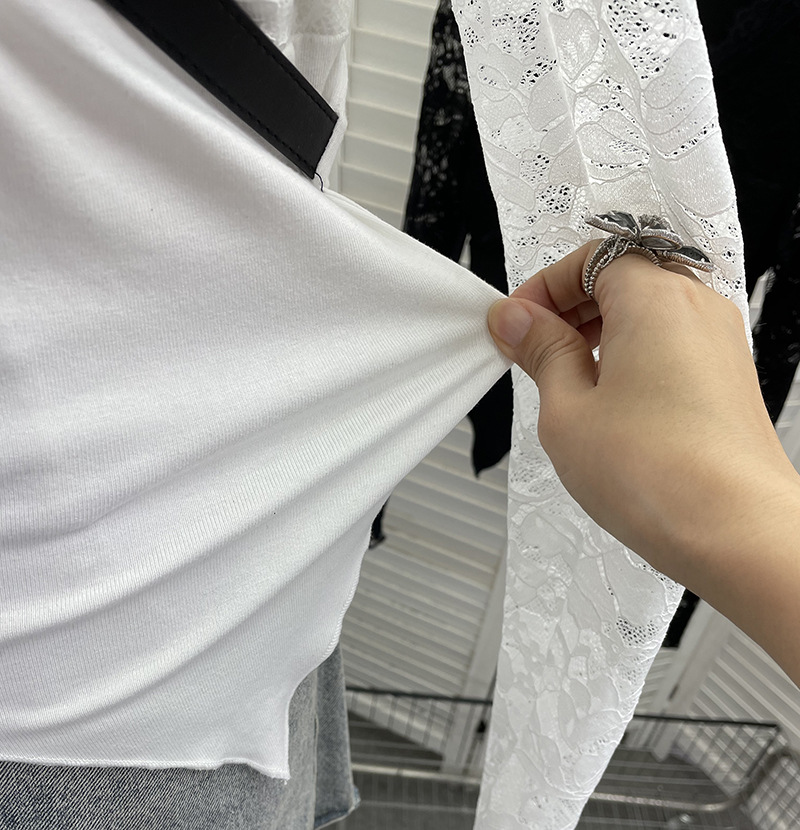 Plunging Wrist-Length Cropped Asymmetric Hem Cinch-Waist Top