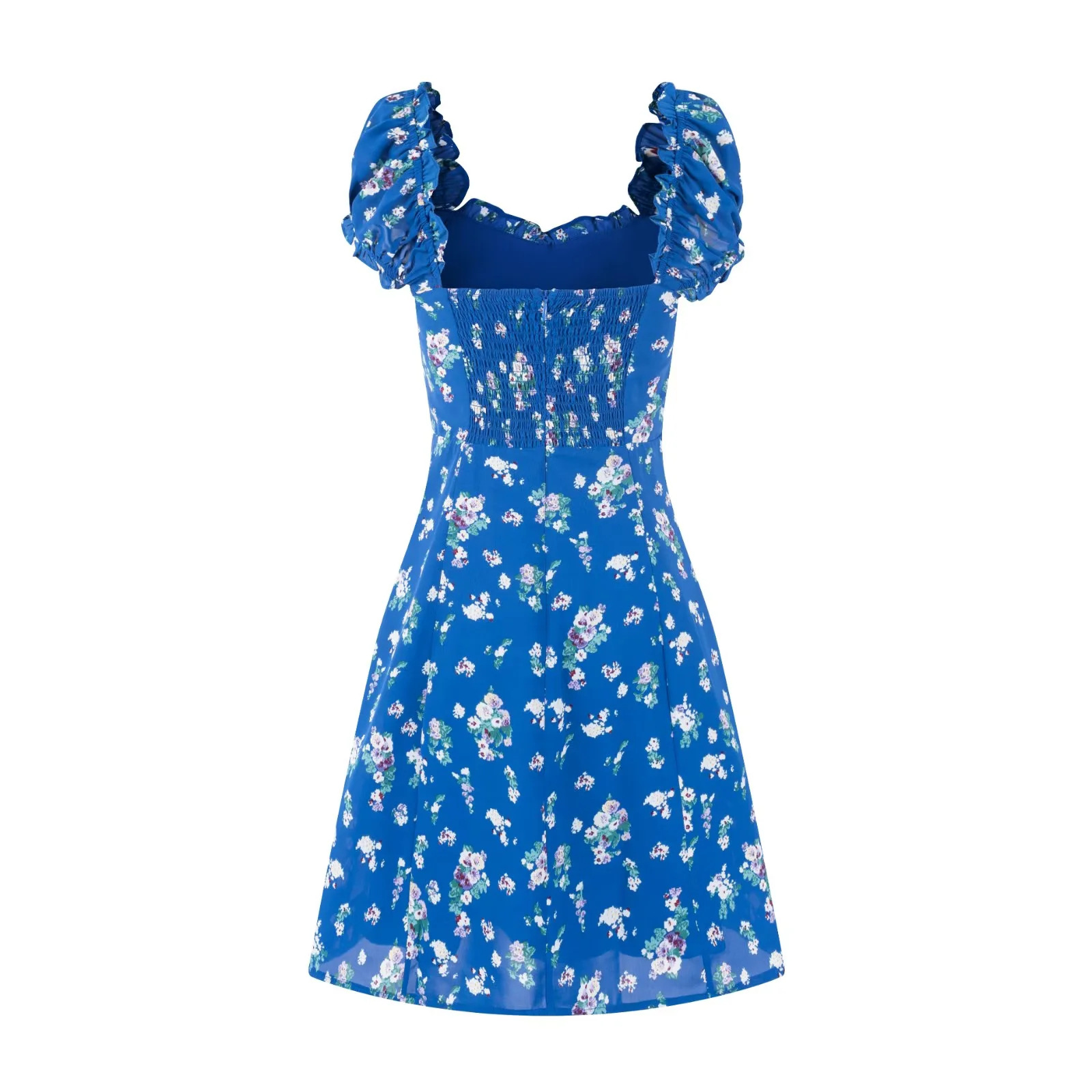 Flower Print Puff A-Line Empire Mini Dress