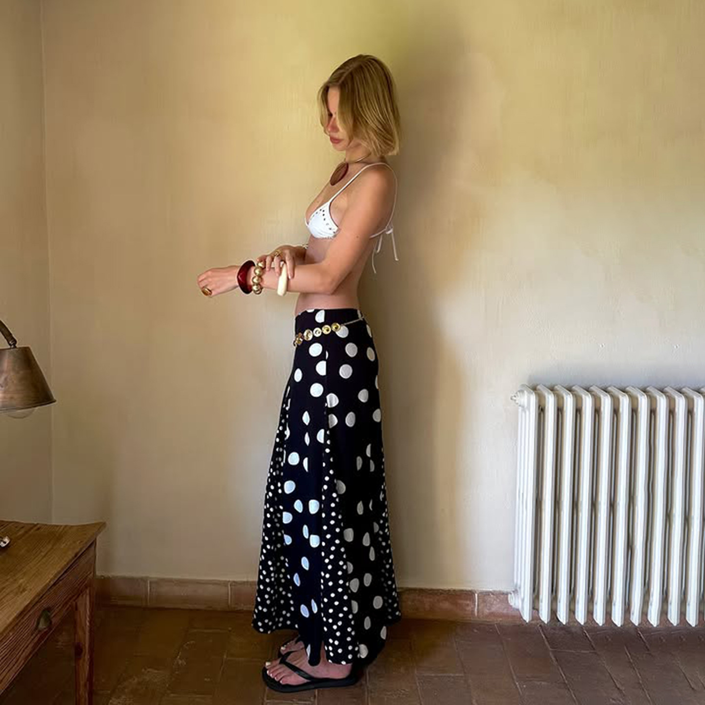 Retro Spot Print Paneled Swing Maxi Dress