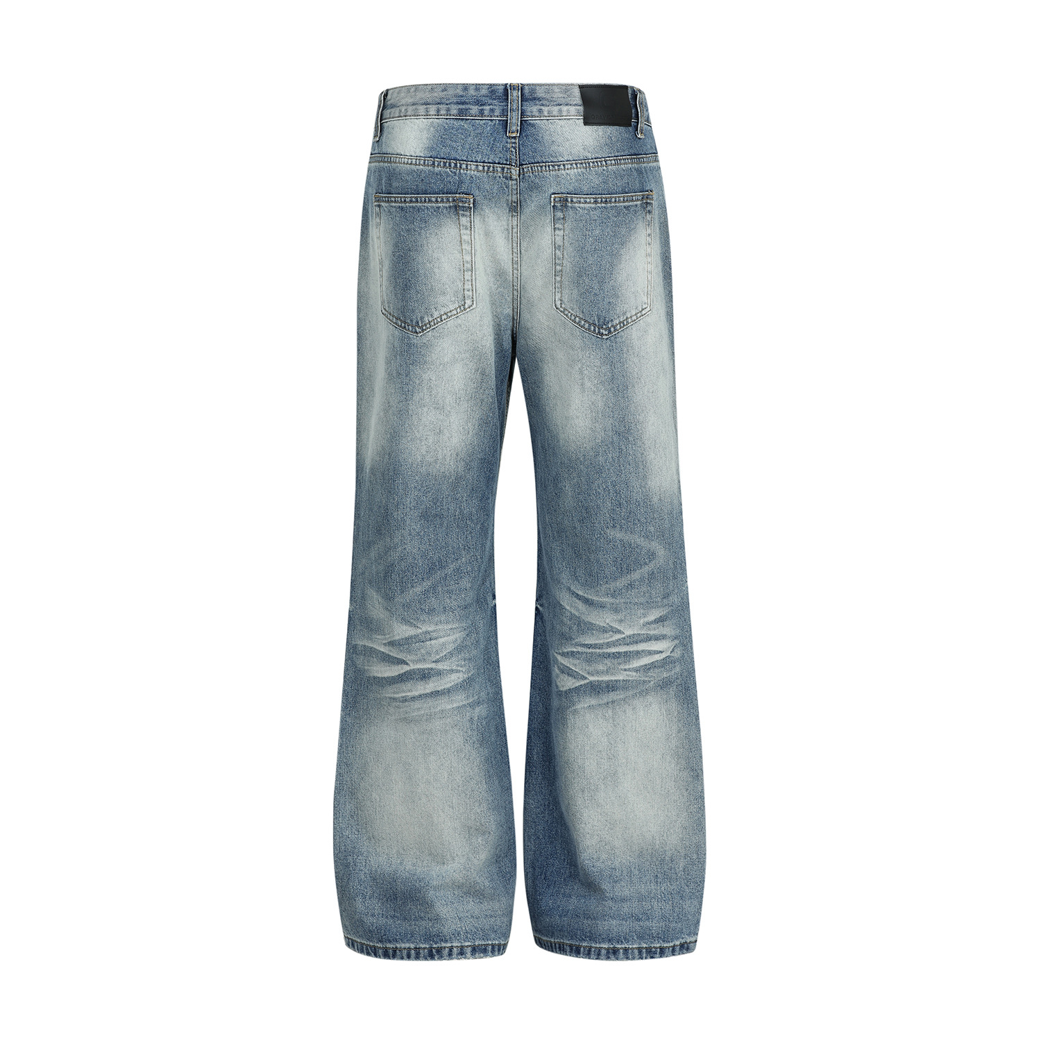 Vintage Street Cat-Whisker Pattern Loose Fit Men's Washed Blue Flared Jeans