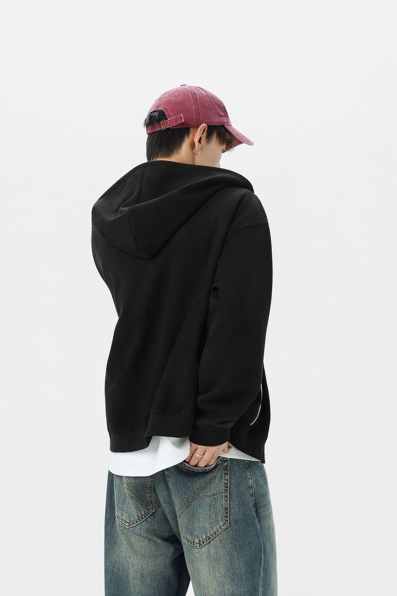 Loose Streetwear Patterned Hood Zipper Sweatshirt