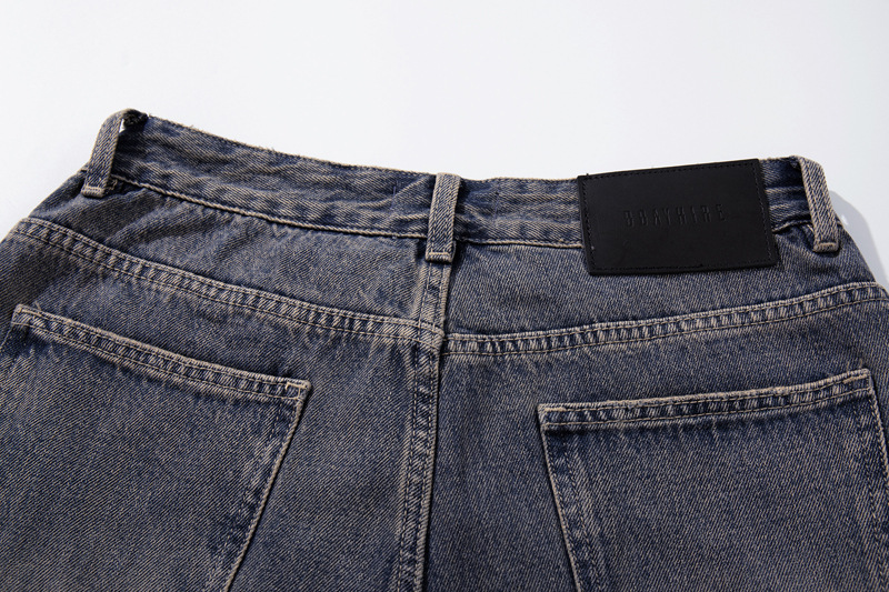 Washed Gradient Knife-Edge Denim Pants Men Streetwear High-Street Vibe Loose Straight Leg Wide Leg Pants