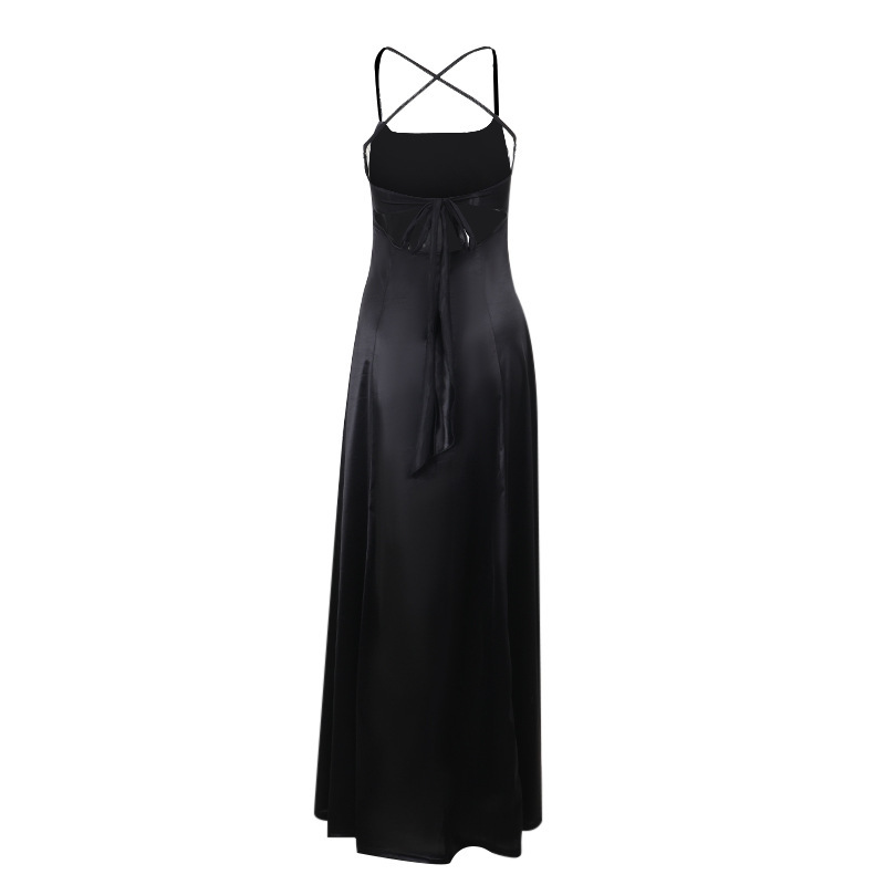 Polyester Box Neck Gathered Split Dress