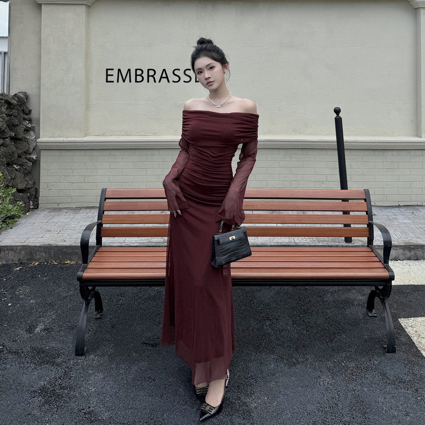 Asymmetric Neckline Three Quarter Sleeve Spandex Pencil Dress