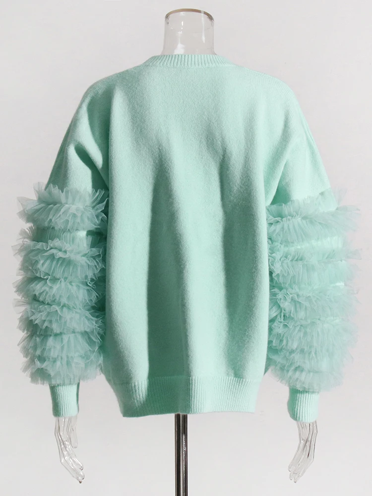 Ladies Oversized Crew Contrast Knit Sweater Polyester