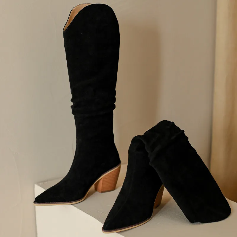 Women Sexy Point Women's Knee High Boots Black Beige Long Shoes Ladies Autumn Winter