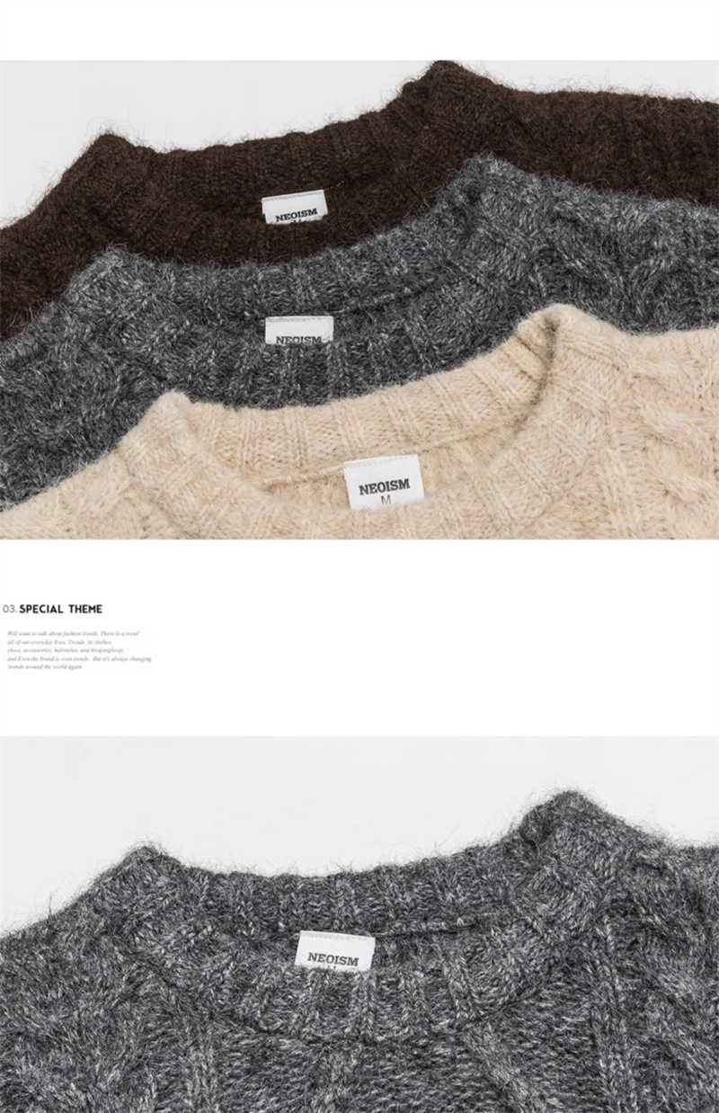 Unisex Japanese Workwear Plain Argyle Cable Sweater
