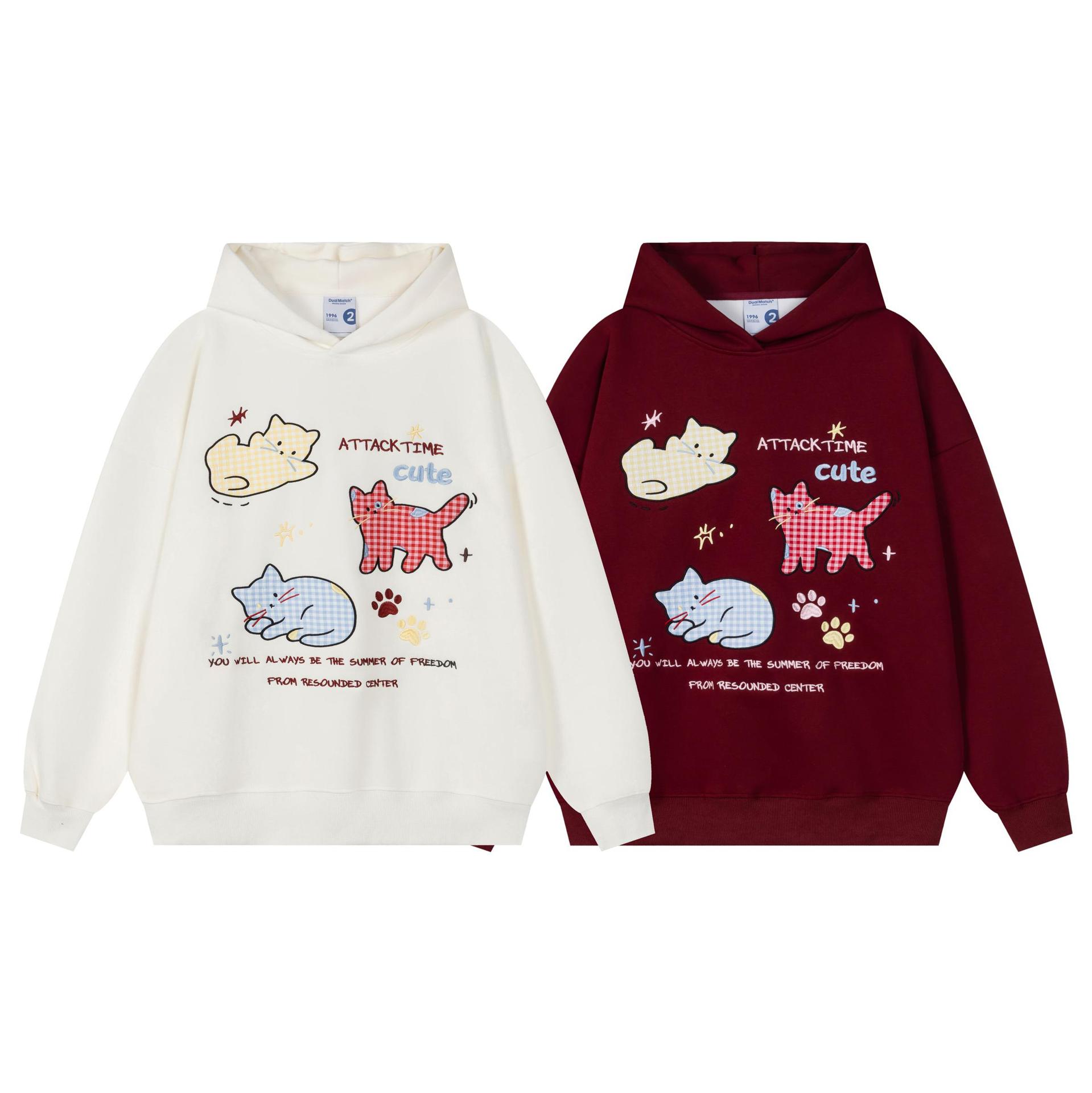 Cotton Kitten Applique Long Sleeve Hoodie