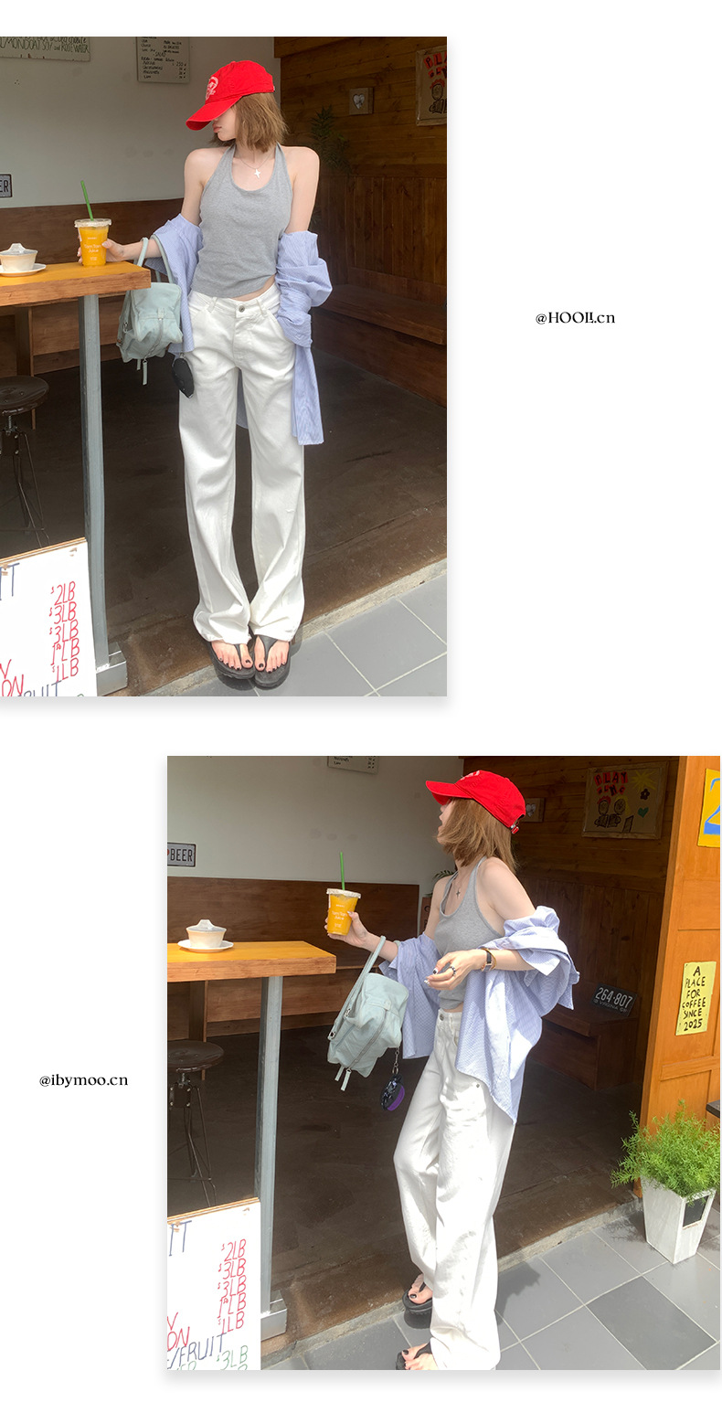 Straight White Jeans Women Slimming High-Waisted Low-Rise Narrow Leg Wide-Leg Floor-Length Pants