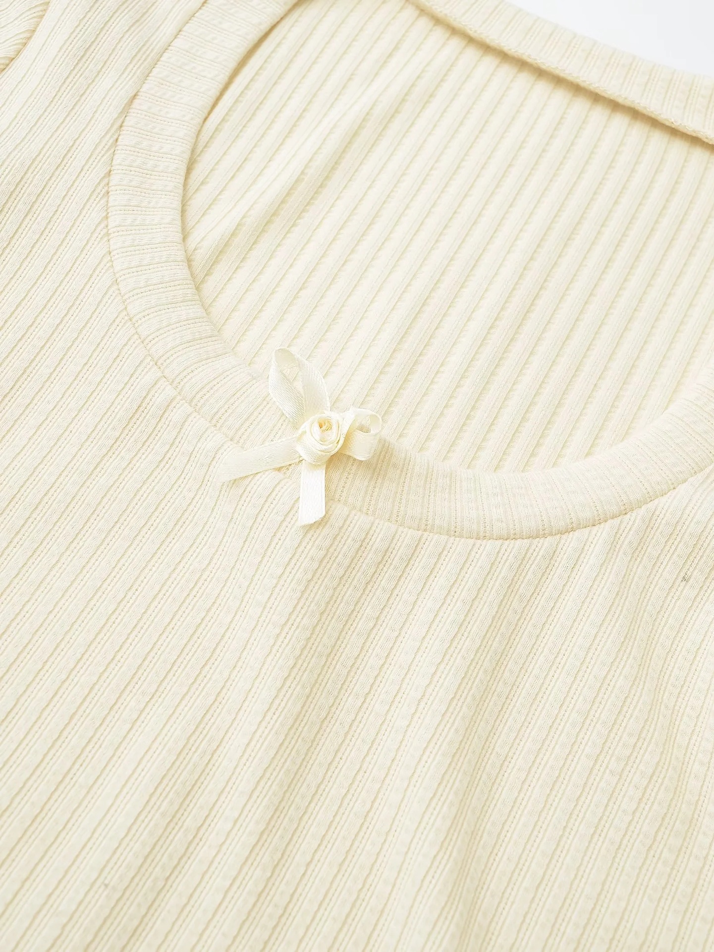 Cotton Crew Collar Full Sleeve Fitted Ribbon T-Shirt
