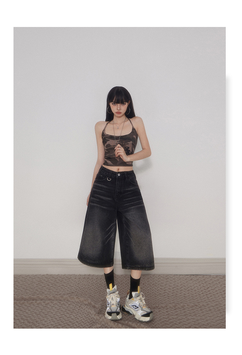Women's Pants Loose Casual Slimming Pear-Shaped Denim Mid-Length Trousers