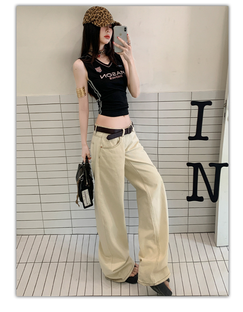 Women's Low Waist Wide Leg Jeans Summer Loose Slim Straight Pants