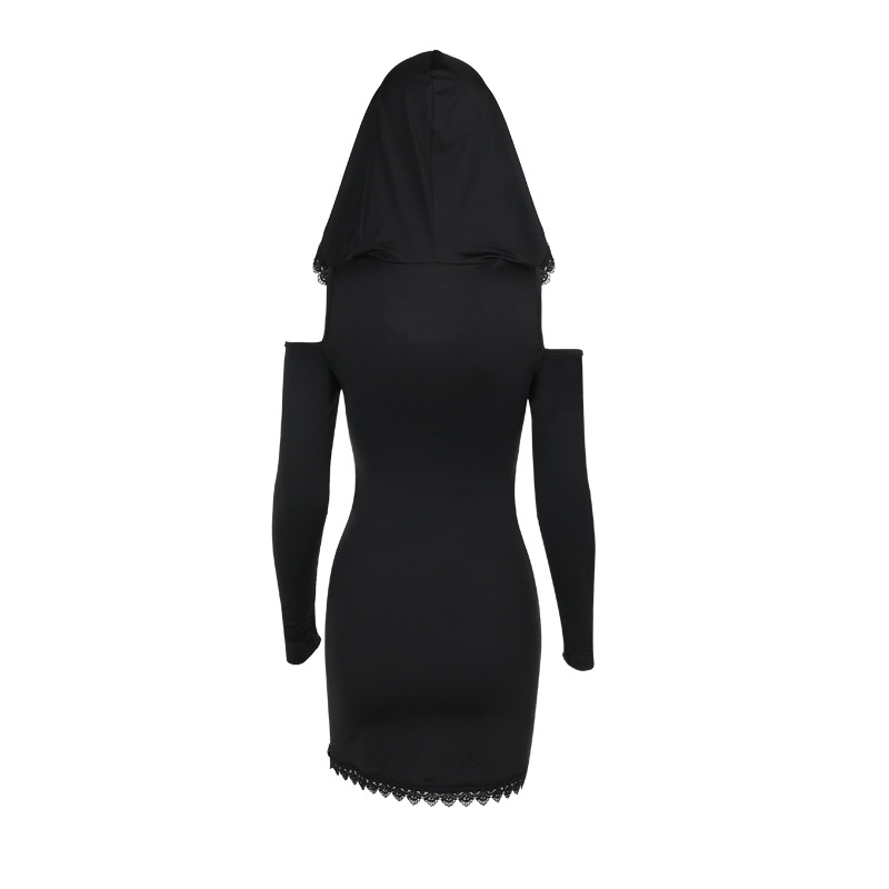 High Waist Hooded Fitted Jacquard Dress