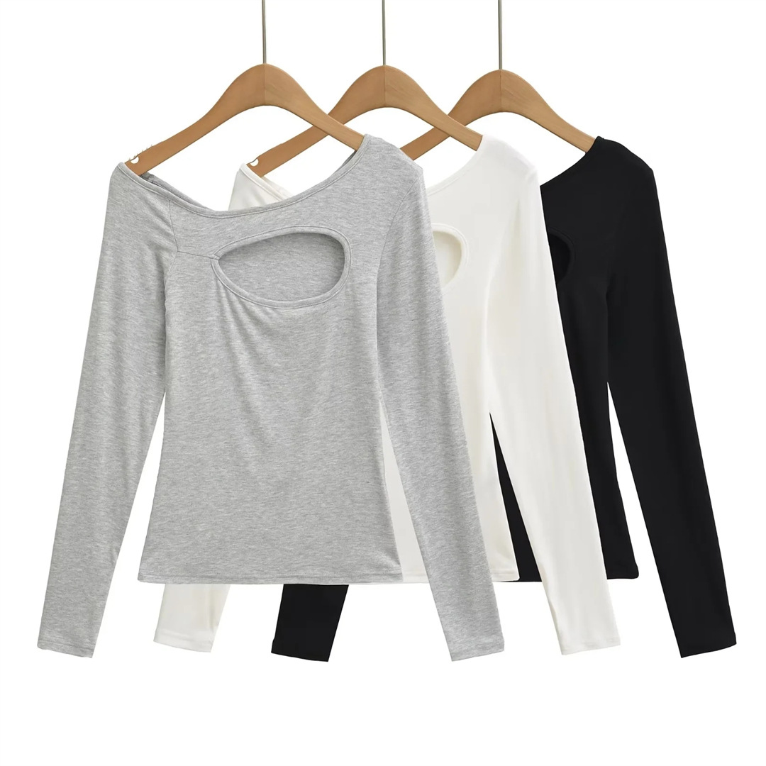 Ladies Daring Wrist-Length Bardot Keyhole T-Shirt