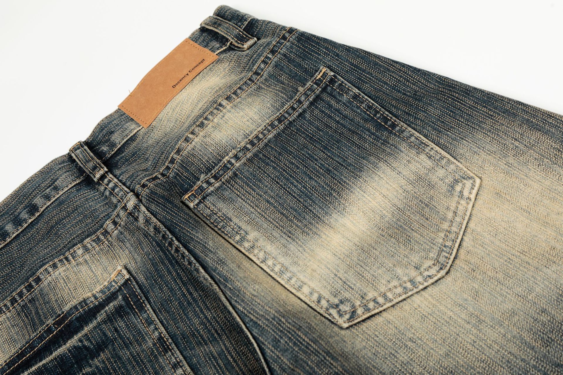 Street Vintage Washed Bamboo Texture Design Loose Wide-Leg Denim Pants for Men and Women