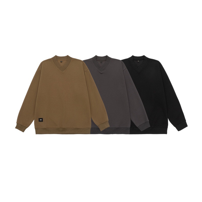 Long Oversized V-Shaped Neckline Stitched Letter Sweatshirt