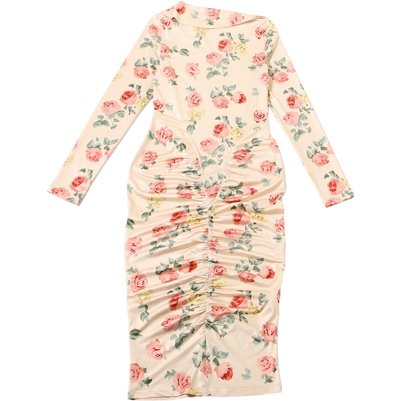 High Waist Asymmetric Full Sleeve Midi Pencil Dress