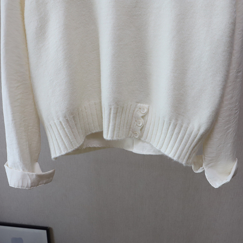 Fashion Two-Piece Set Shirt + Letter Embroidered Knit Vest for Women