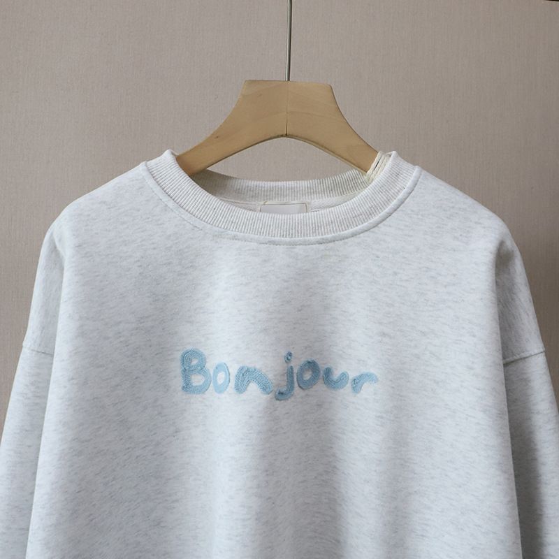 Casual Loose Fit Hoodie with Letter Embroidery,Women's Sweatshirt