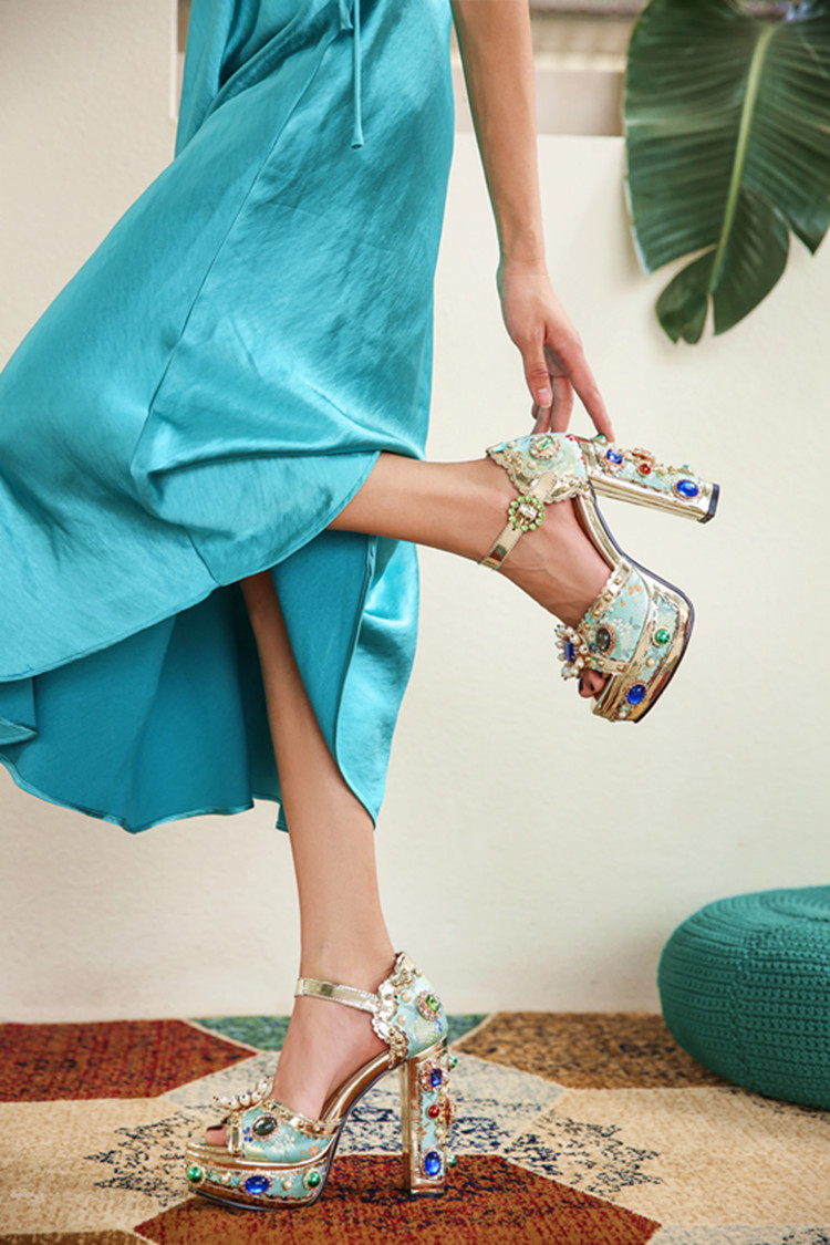 Plus Size Heel Water Block Heel Baroque Fish Mouth Women's Sandals