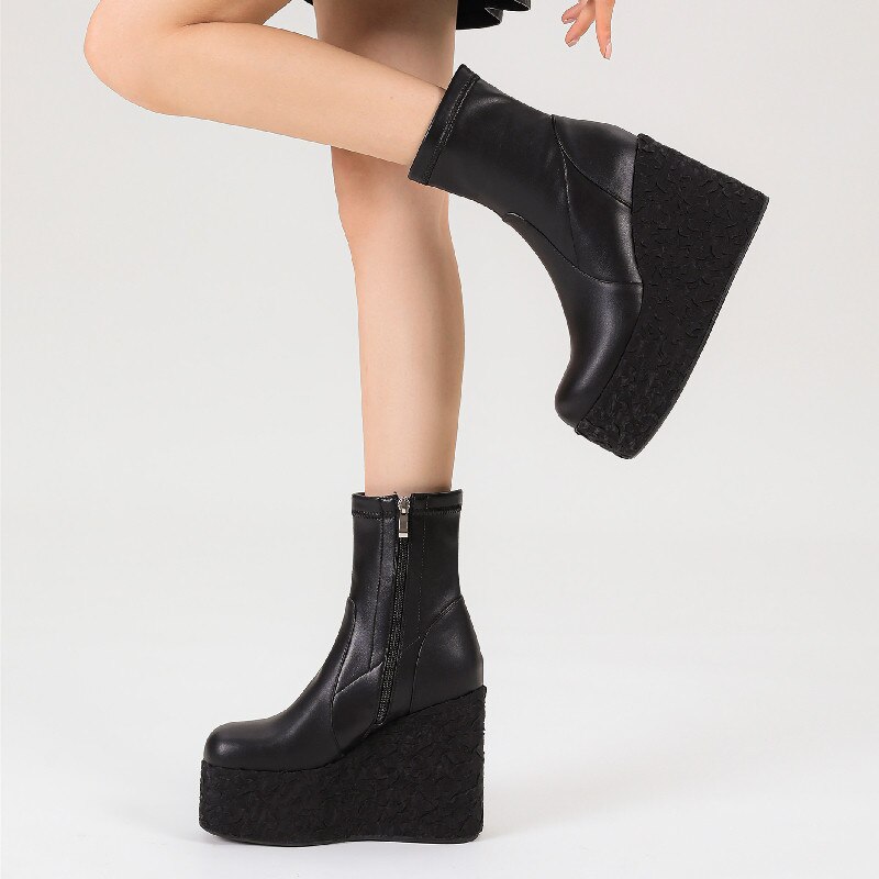 Newest Women Ankle Boots Autumn Winter Fashion Punk Style High Platforms Wedges Heels Shoes Party Night Club