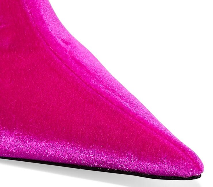 Floral Print Sexy Stiletto Sock Women Booties Stretch Pointed Toe High Heels Ankle Boots Fashion Botas Shoes Women Big Size 44