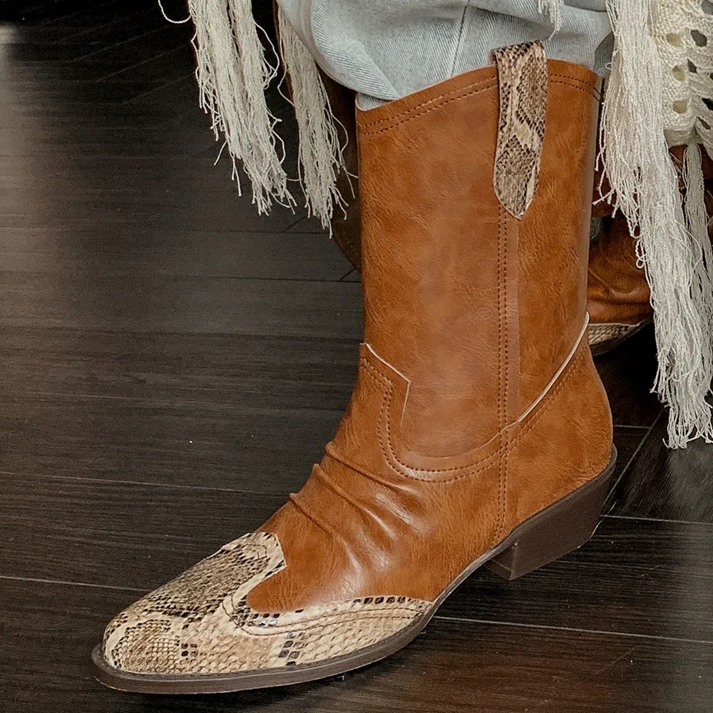 Western Women Short Boots Fashion Pleated Genuine Leather Shoes Woman Office Lady Retro Autumn Winter