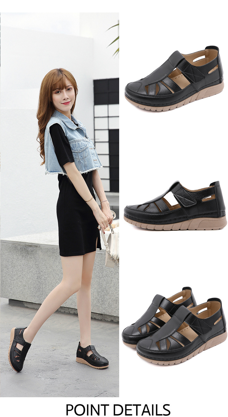 Single shoe slope with car stitching lightweight Velcro hollowed out mom's shoes