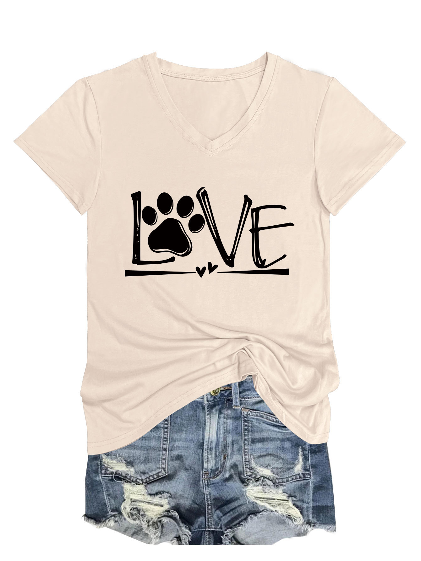 Geometric Print Round Collar Ladies T-Shirt
