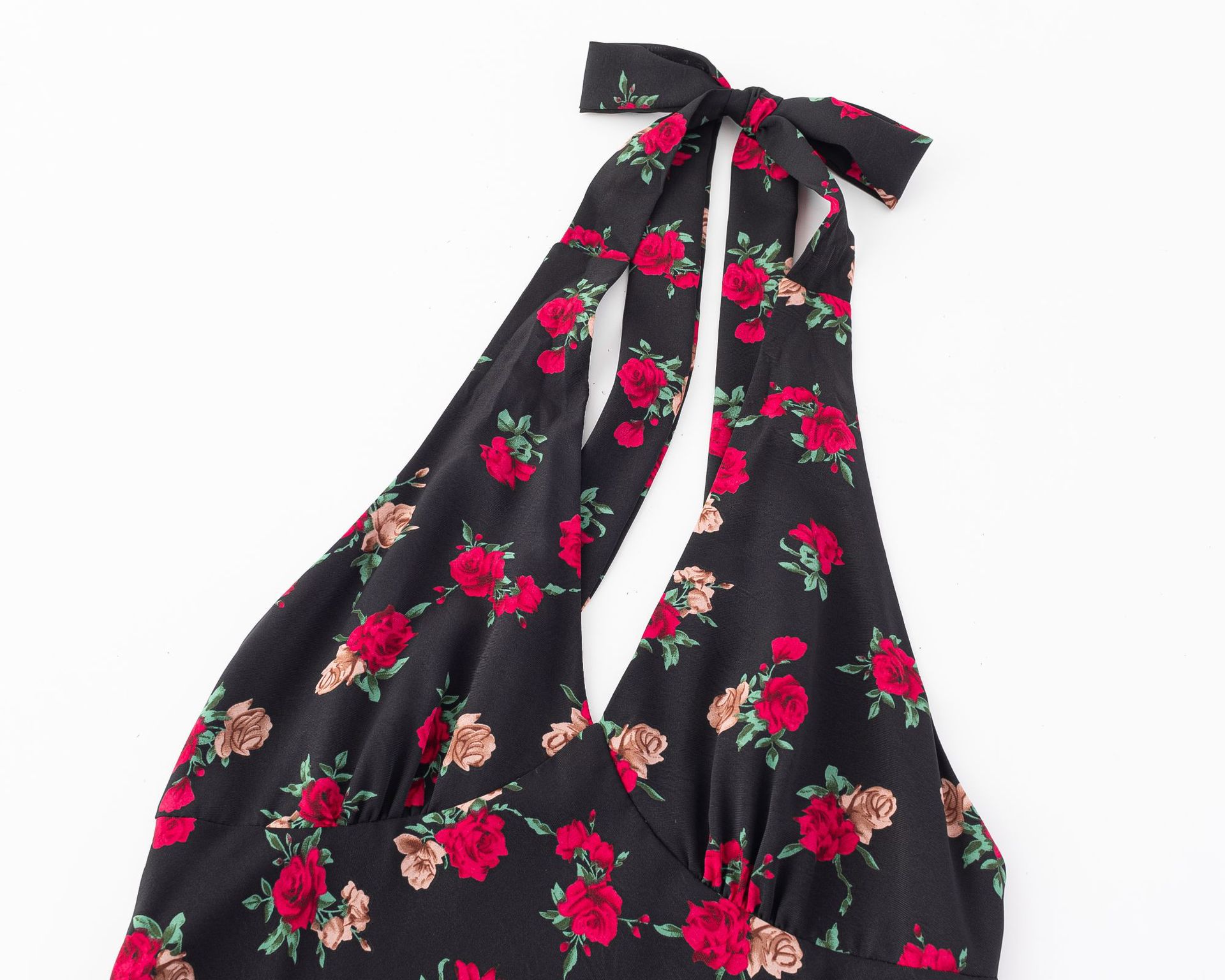 Tie-Shoulder Black Base Printed Long Dress