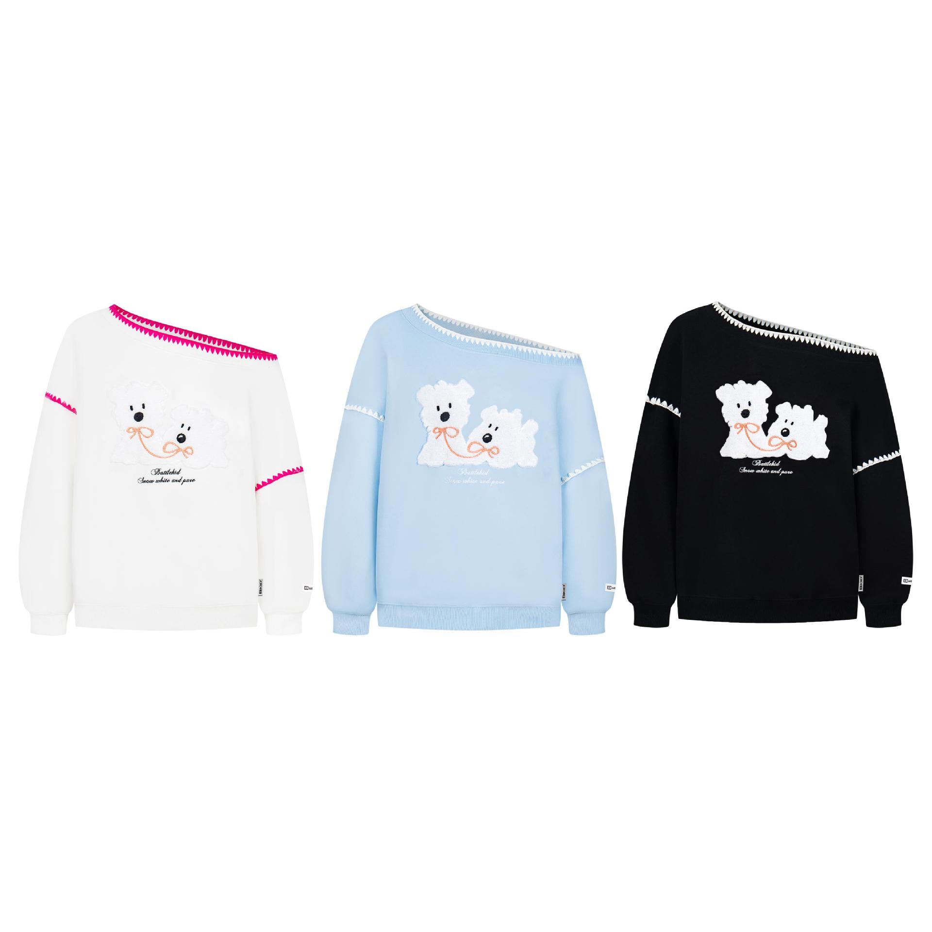 Asymmetric Cut Cotton Puppy Motif Hoodie