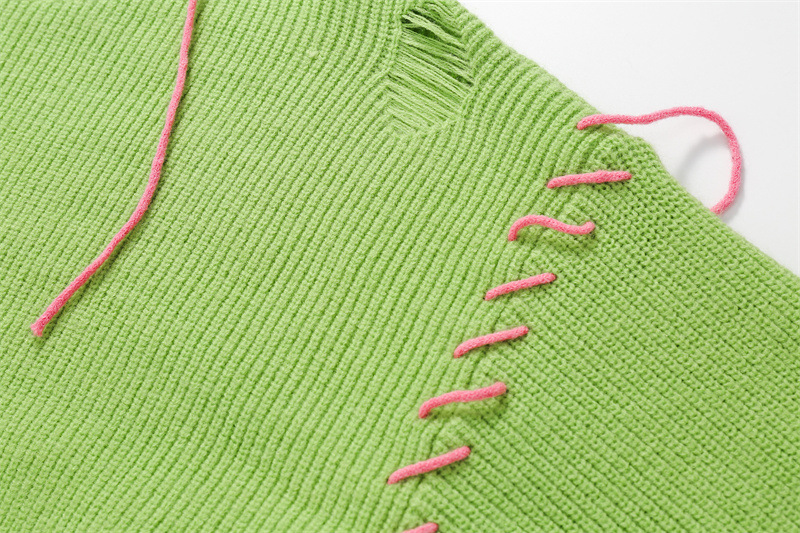 Oversized Long Sleeve Color Block Workwear Sweater