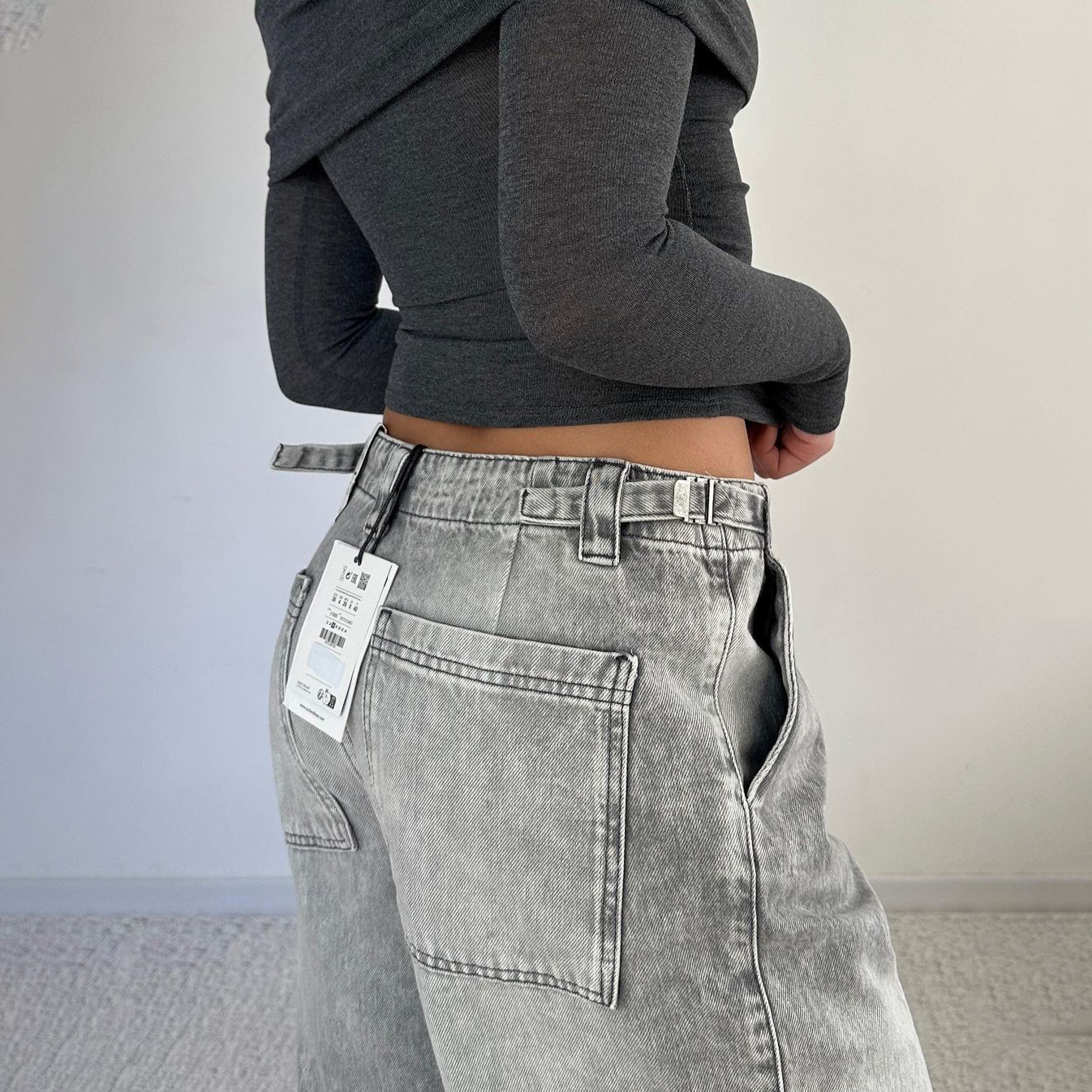 Low Waist Distressed Denim Trousers Street Retro Washed Wide Leg Jeans for Women
