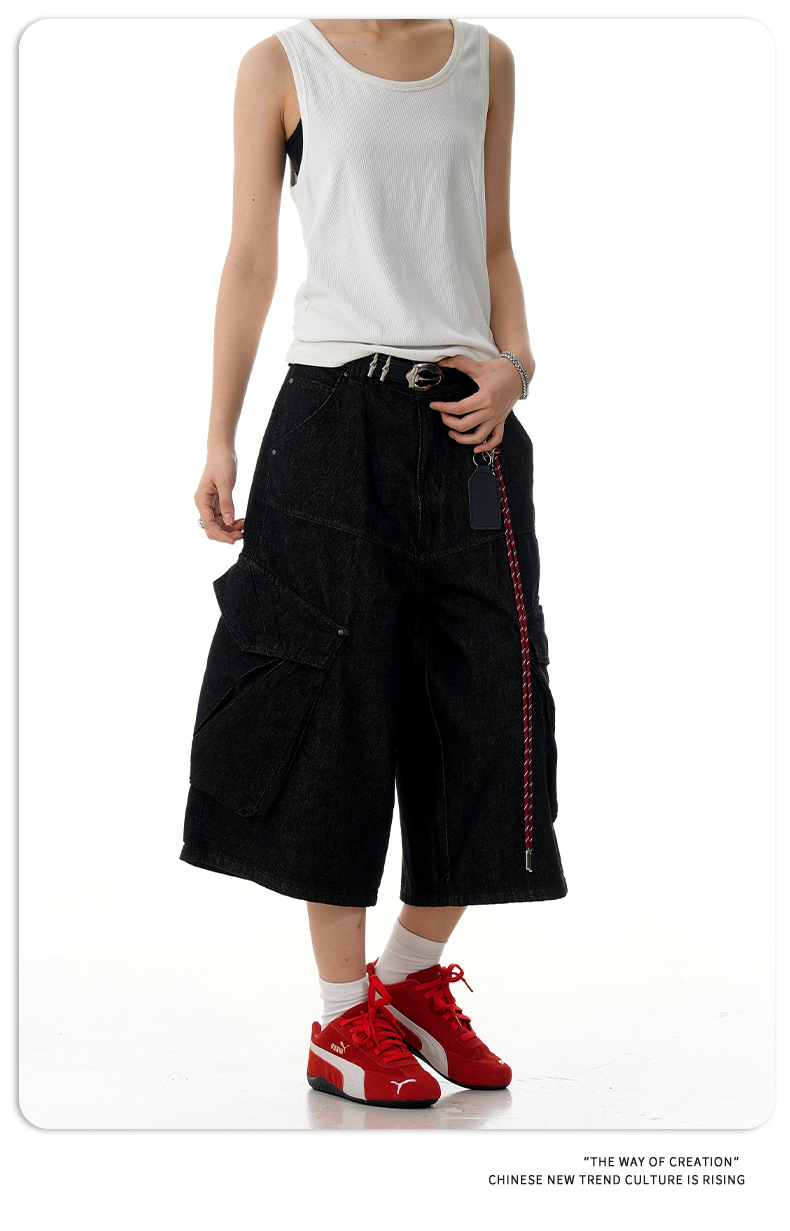Denim Pants for Men and Women Straight Fit Casual with Multiple Pockets Loose Fit