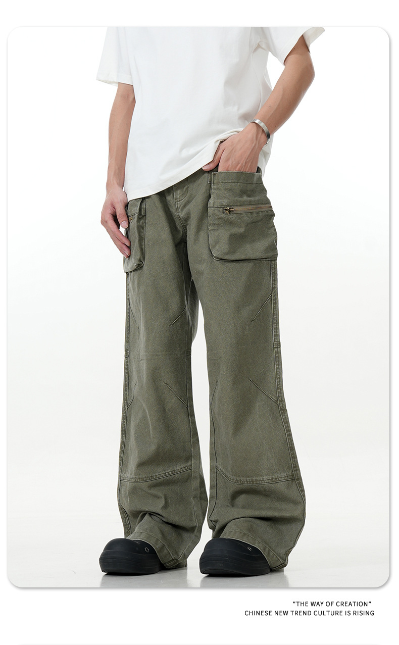 High Street Vibe Slim Fit Vintage Straight Leg Casual Long Pants