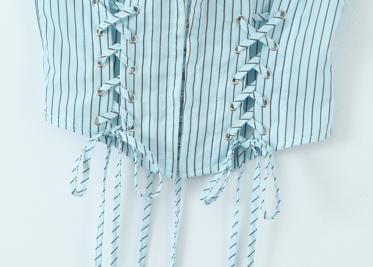 Blue striped chest wrapped small camisole vest