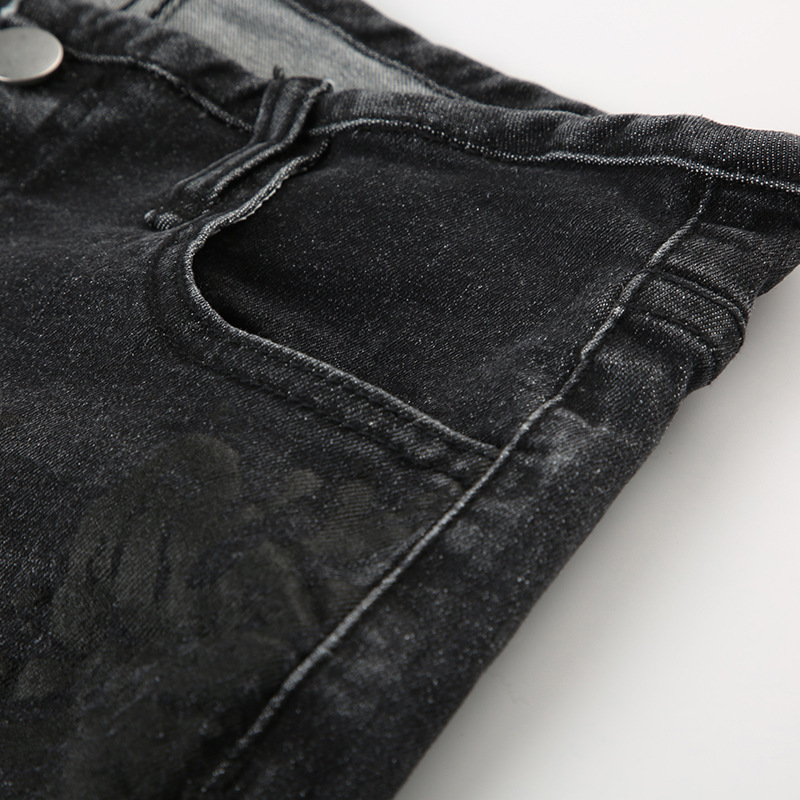 Retro plant print washed water slim fit and slimming flared jeans
