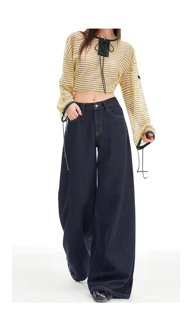 Women's Wide-Leg Jeans Loose Slim High-Waist Drape Floor-Length Straight Pants