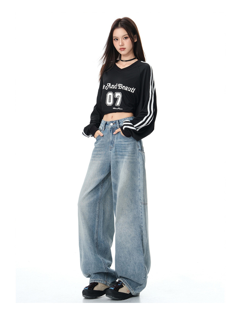 Women's Wide Leg Jeans Design Loose Fit Straight Leg Floor-Length Pants