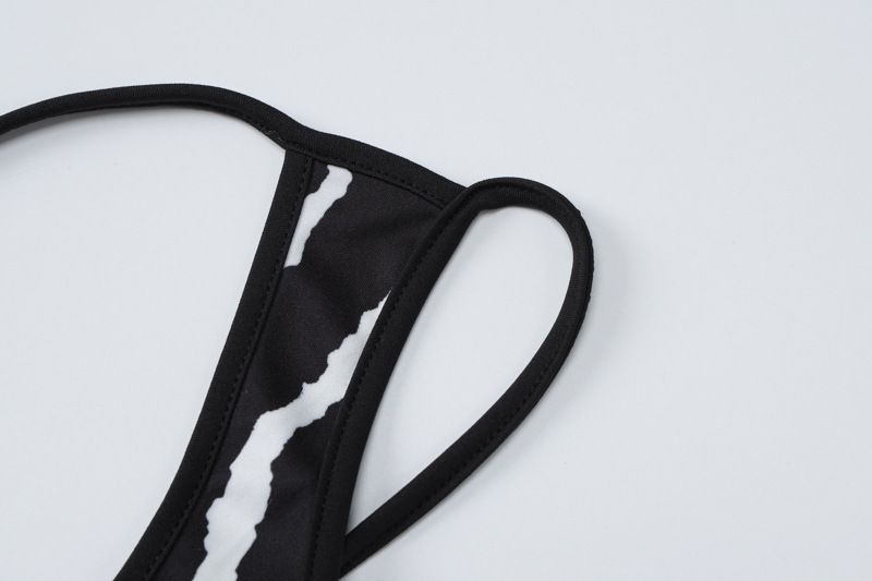 Printed sexy backless hollow slit suspender dress