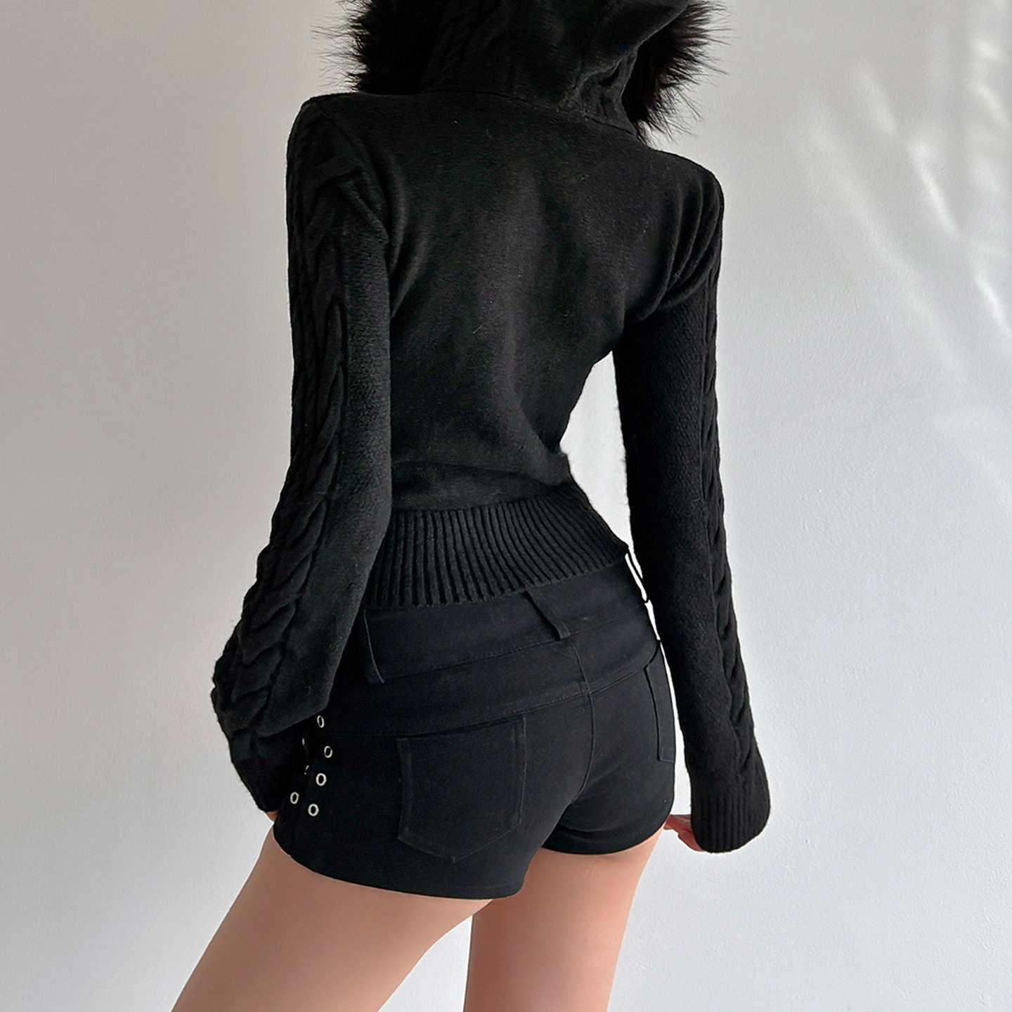 Vintage Herringbone Zip Hood Loose Cardigan