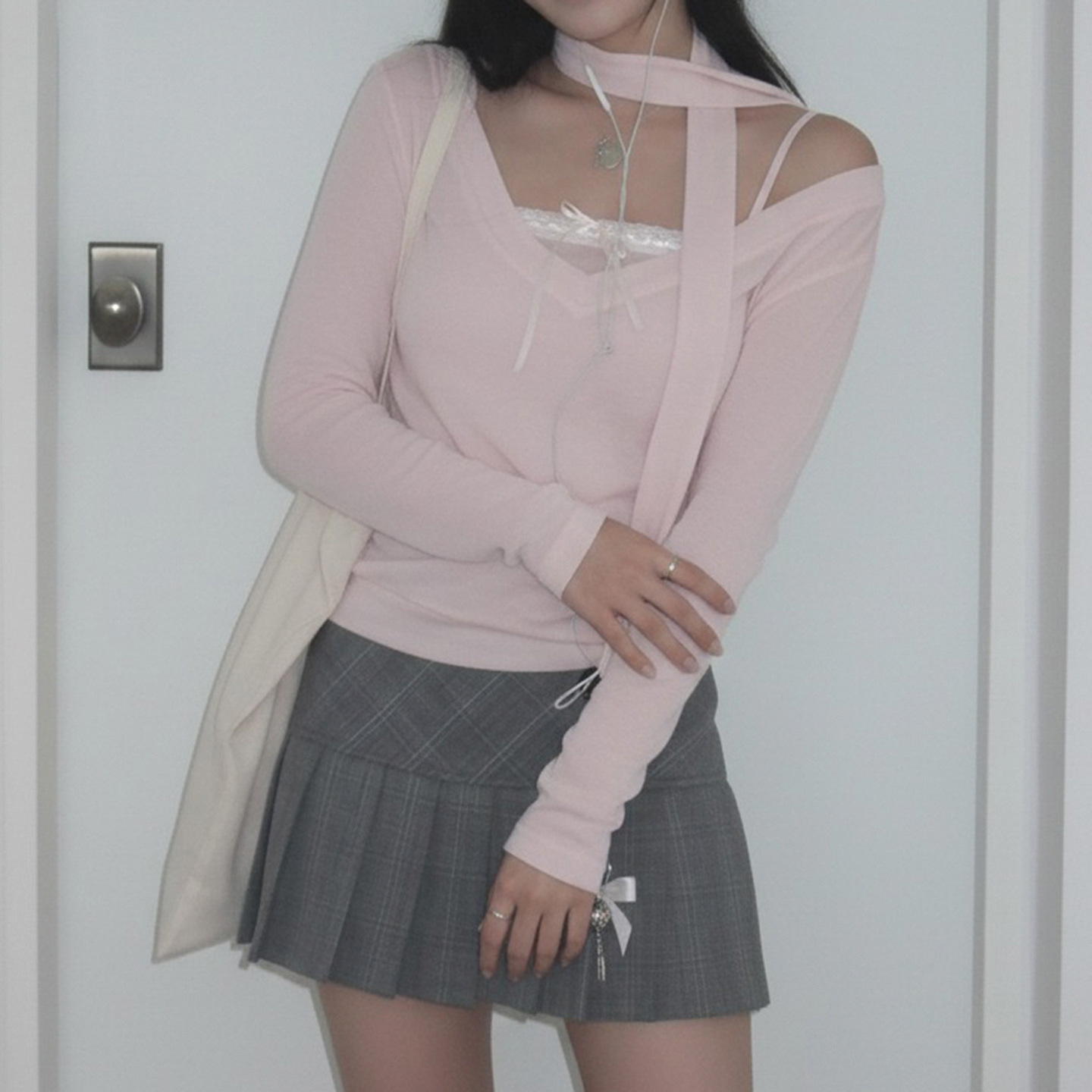 Solid Knit Notch Cuffed Slim Tee Wrap Tie