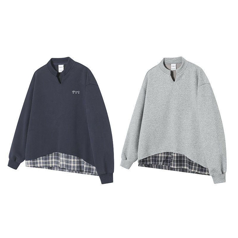 Oversized Faux Layered Vee Cut Letter Print Hoodie