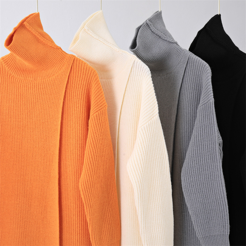 Full Sleeve Standing Collar Slit Pullover Dress